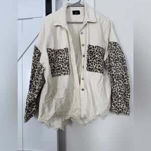 Vici Cream Leopard Print Jean Jacket